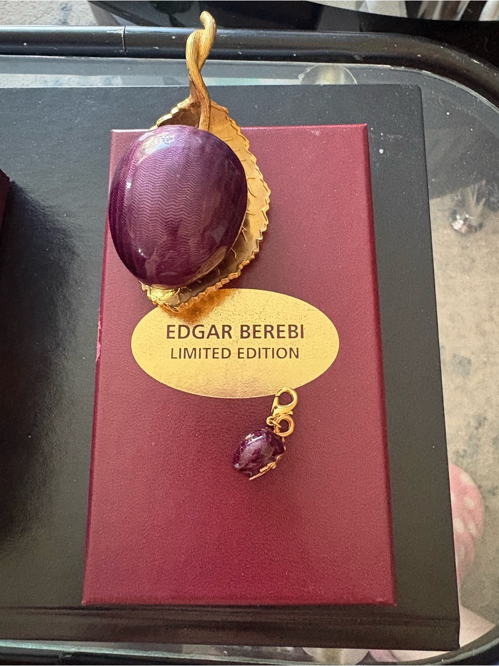 Edgar Berebi Enamel Plum Trinket Box with Charm - Limited Edition